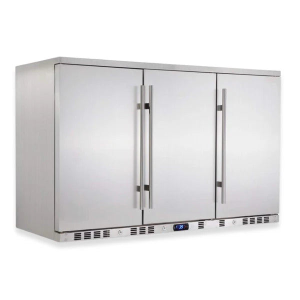 53" Triple-Door Outdoor Drink Fridge with Solid Stainless Steel Doors