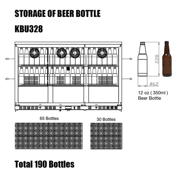 53" Triple-Door Outdoor Drink Fridge with Solid Stainless Steel Doors
