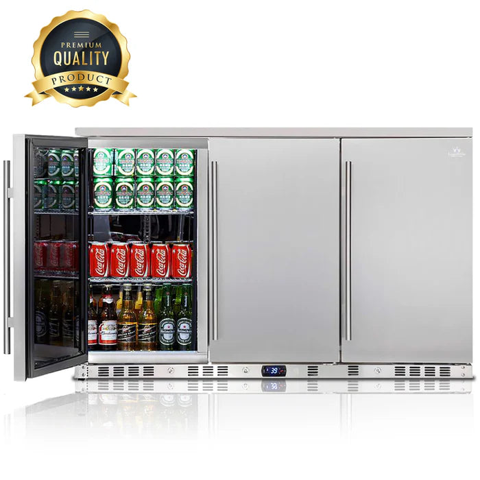53" Triple-Door Outdoor Drink Fridge with Solid Stainless Steel Doors