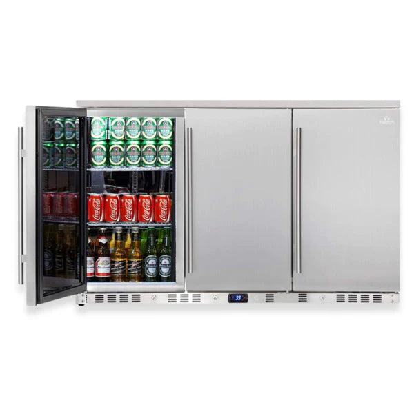 53" Triple-Door Outdoor Drink Fridge with Solid Stainless Steel Doors